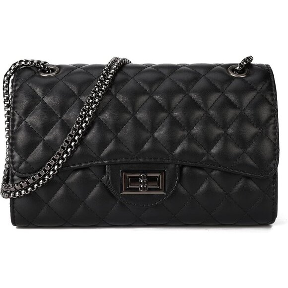 🆕 Women Black Strap Stylish Clutch Purse Quilted Ladies Chain Crossbody Bags - Picture 1 of 7